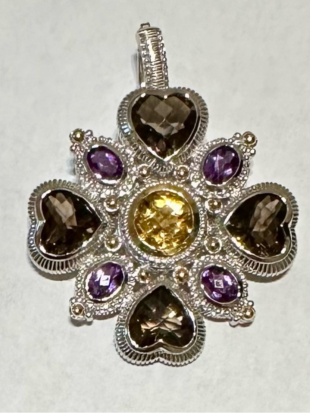 NIB Judith Ripka Sterling 14K Gold Multi-Gemstone Enhancer Pendant Brooch